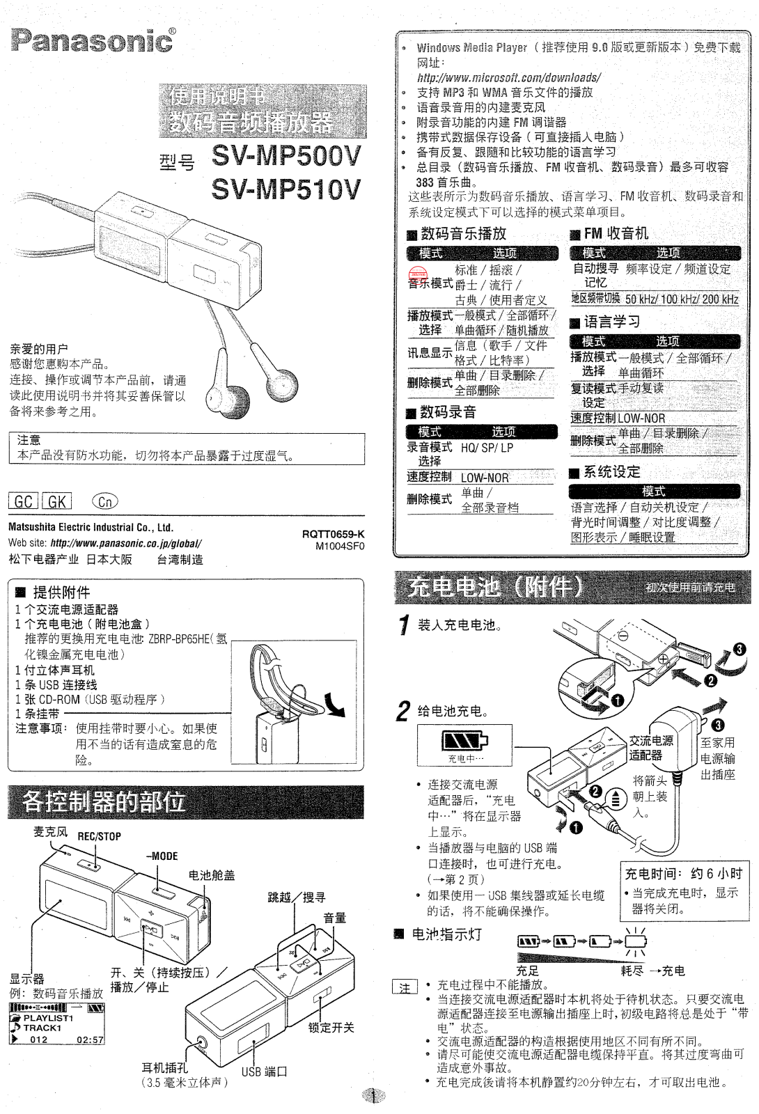 Panasonic SV-MP500V, SVMP510V User Manual