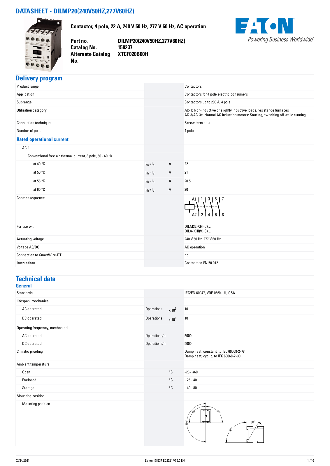 Cutler Hammer, Div of Eaton Corp XTCF020B00H Data Sheet