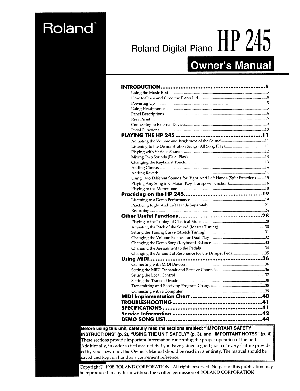 Roland HP-245 User Manual