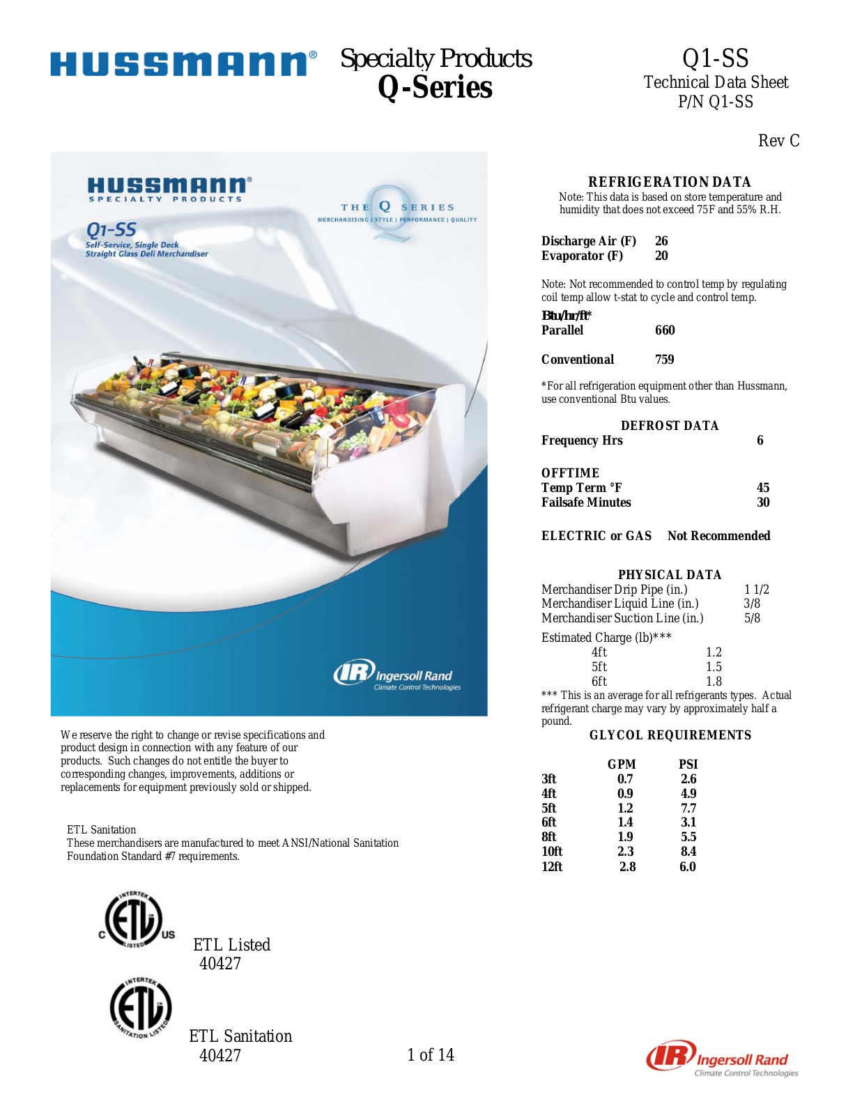 Hussmann Q1-SS Specifications