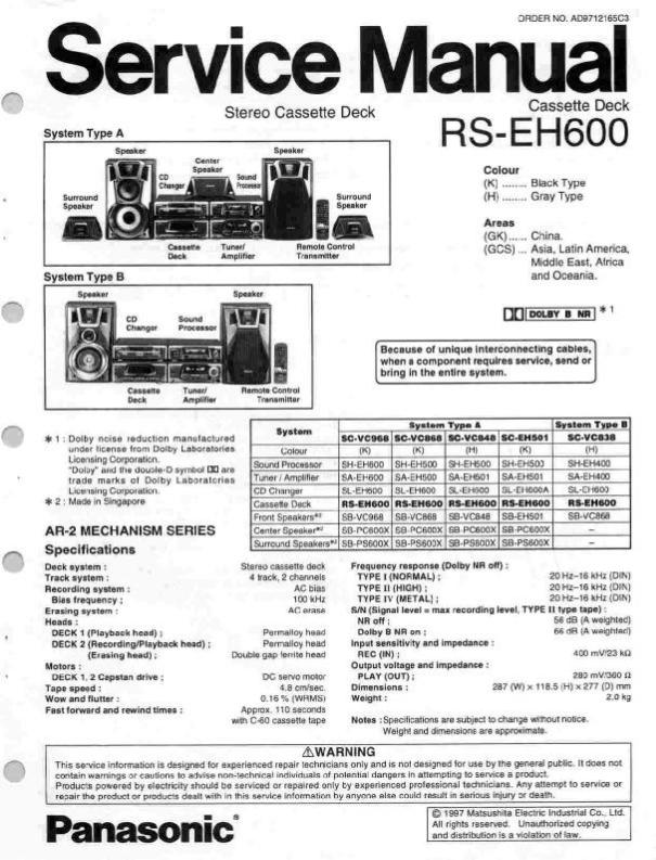 Technics RS-EH-600 Service Manual