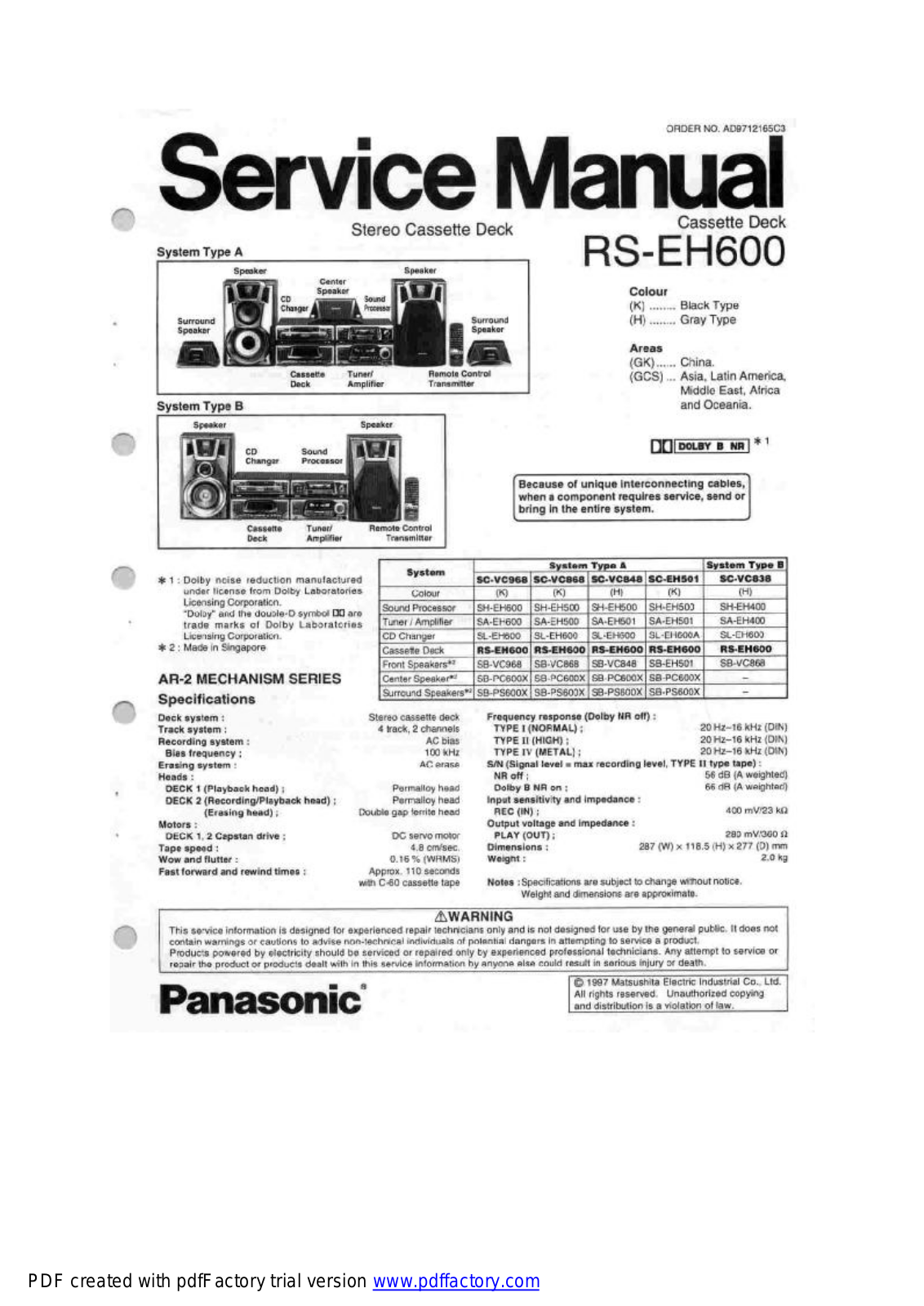 Technics RS-EH-600 Service Manual