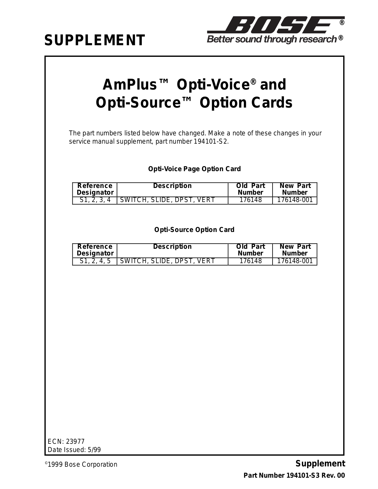 BOSE AMPLUS SUPPLEMENT-S3 Schematic