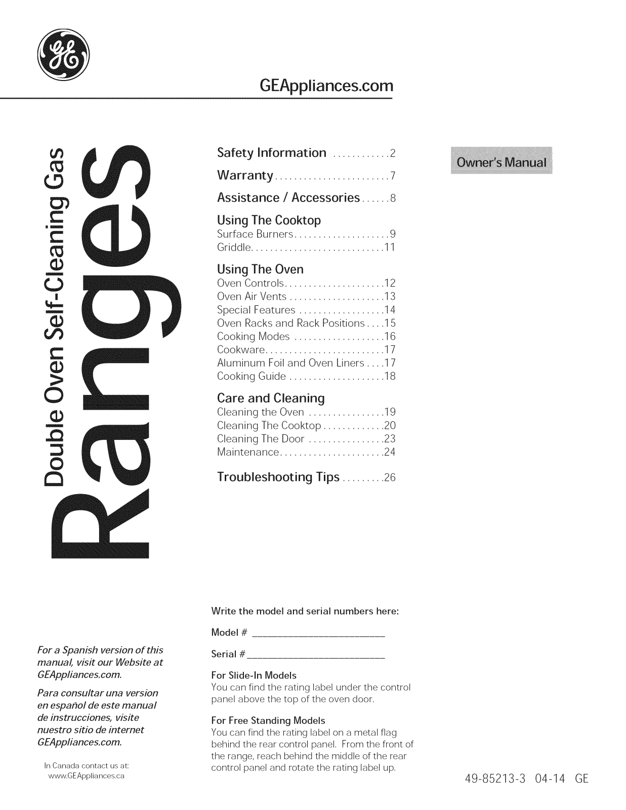 GE PGB950SEF3SS, PGB950SEF1SS, PGB950DEF3BB, PGB950DEF2WW, PGB950DEF2BB Owner’s Manual - ManualMachine.com