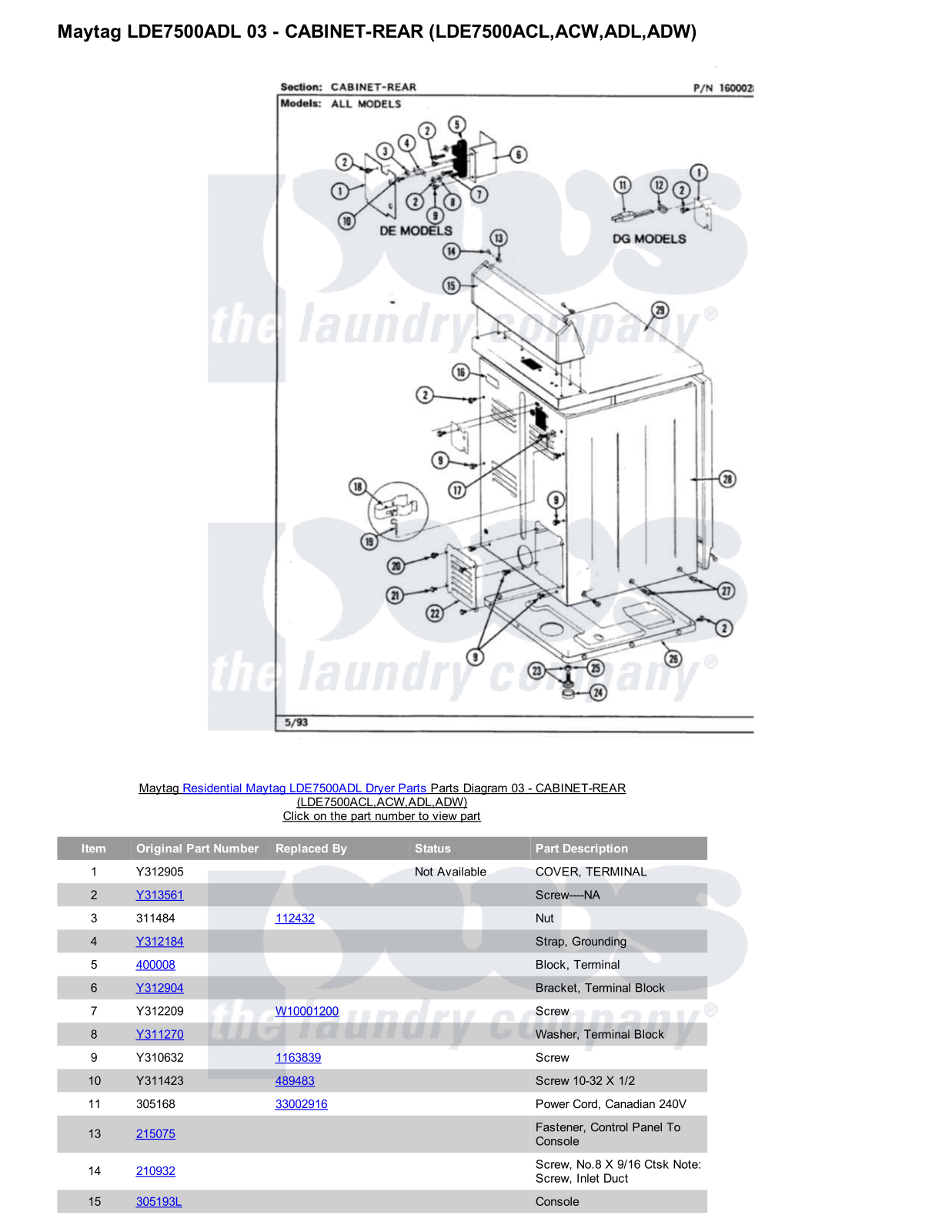 Maytag LDE7500ADL Parts Diagram