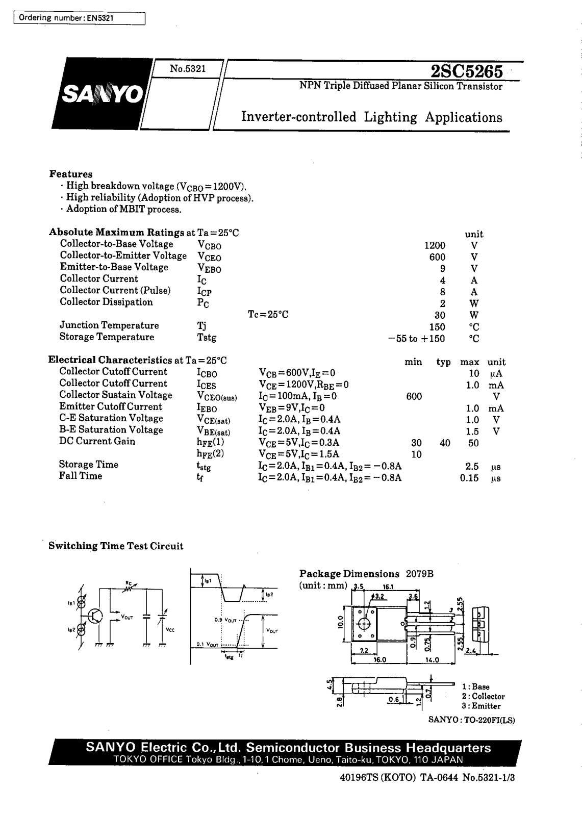 SANYO 2SC5265 Datasheet