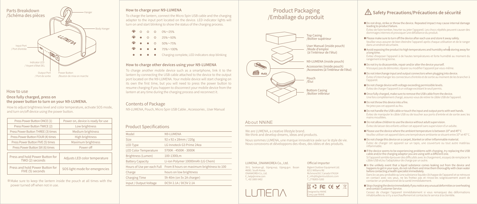 BigTent Outdoor Equipment N9-LUMENACB User Manual