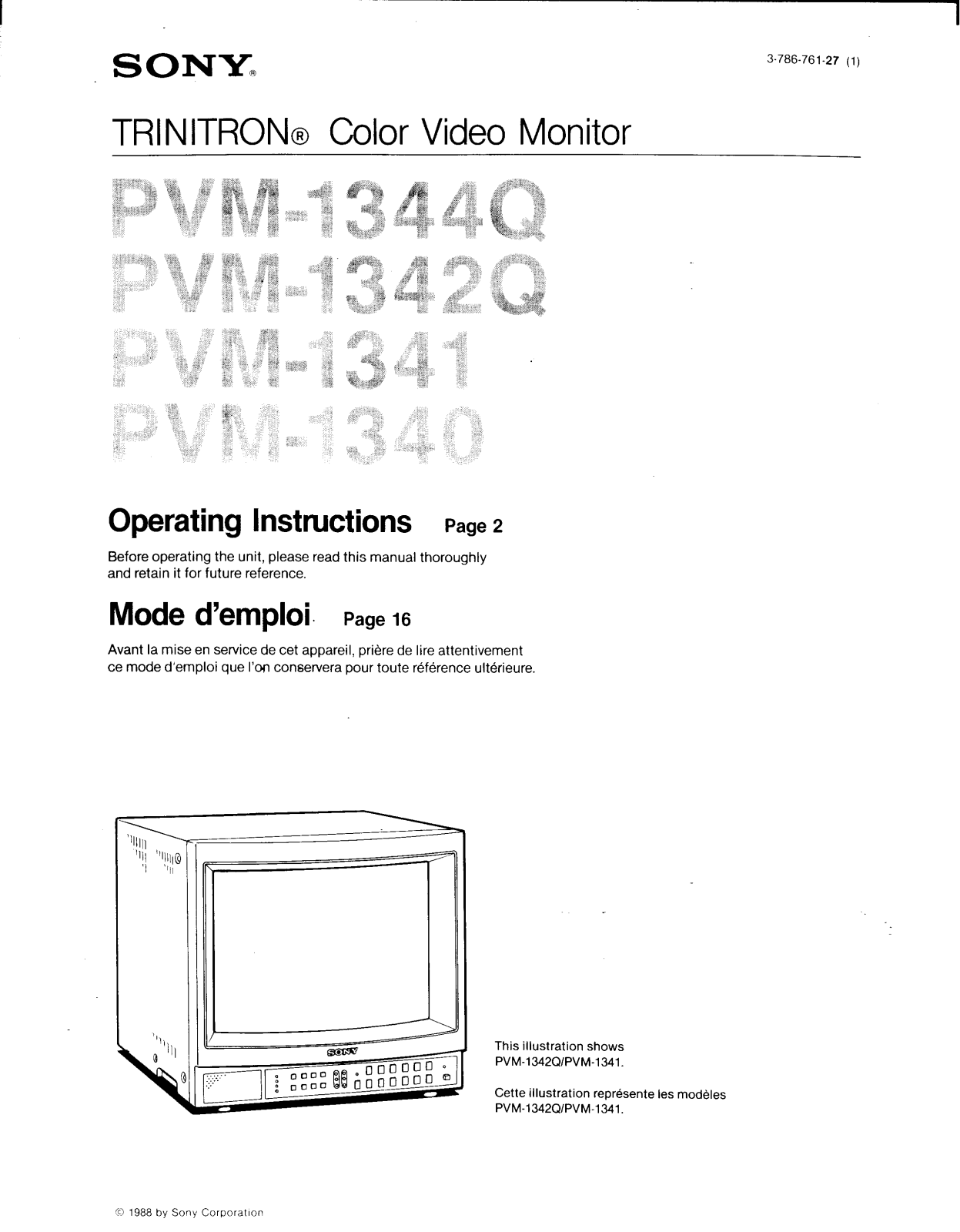 Sony PVM-1342Q User Manual