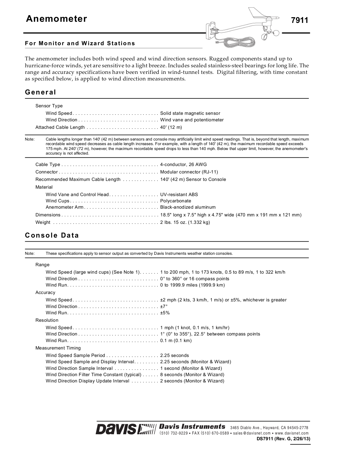 Davis Instruments 7911 Instruction Manual