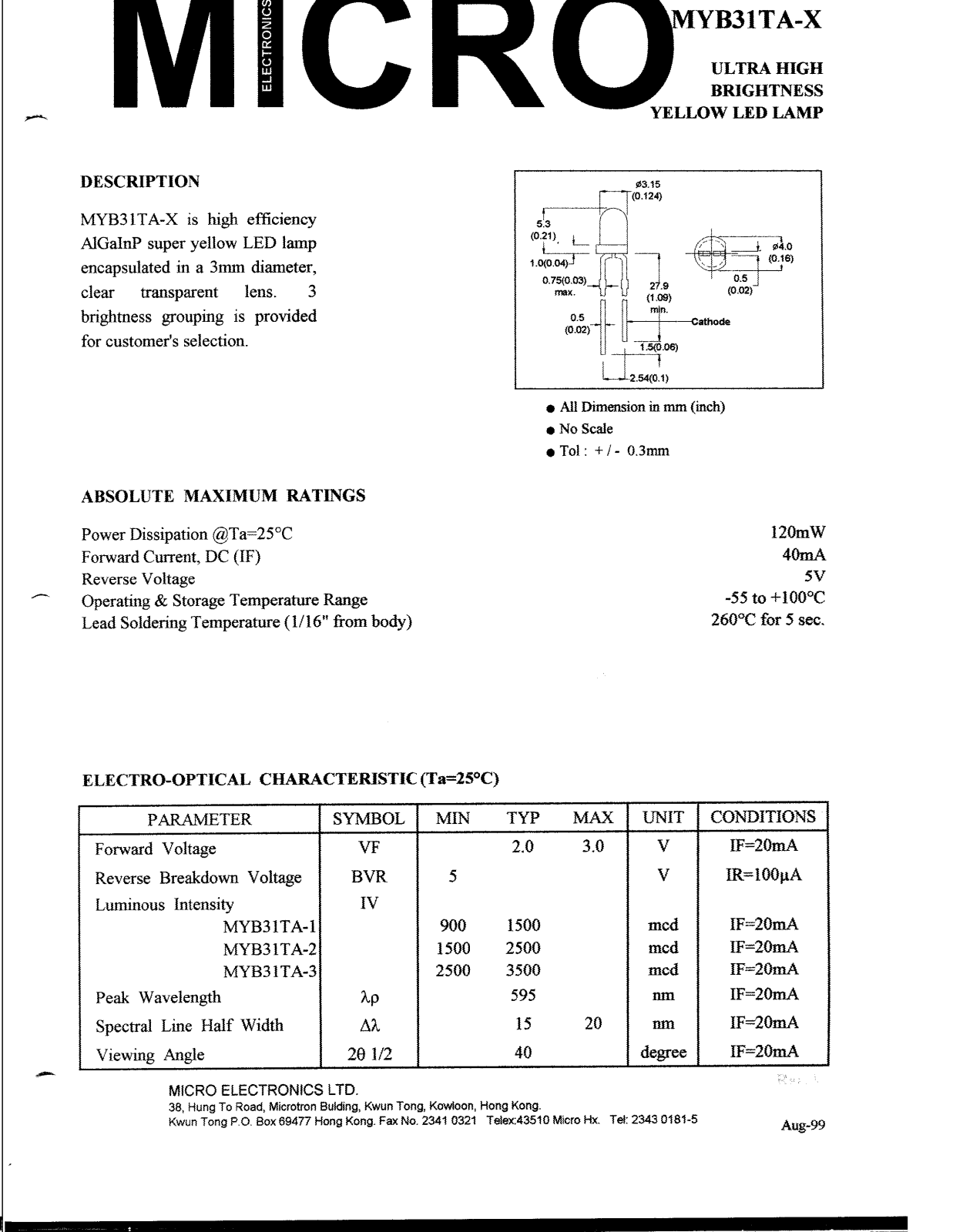 MICRO MYB31TA-3, MYB31TA-1, MYB31TA-2 Datasheet