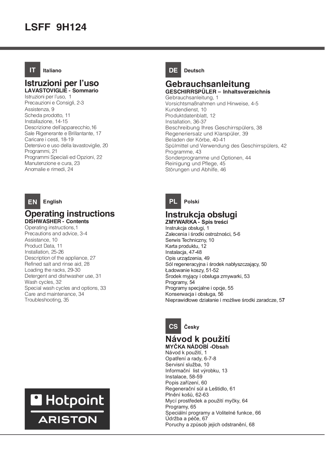 HOTPOINT/ARISTON LSFF 9H124 CX EU User Manual