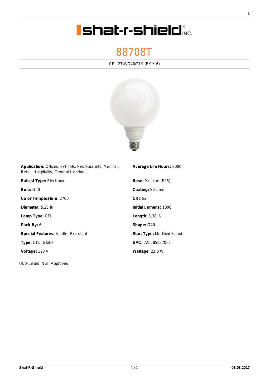 Shat-R-Shield 88708T Data sheet