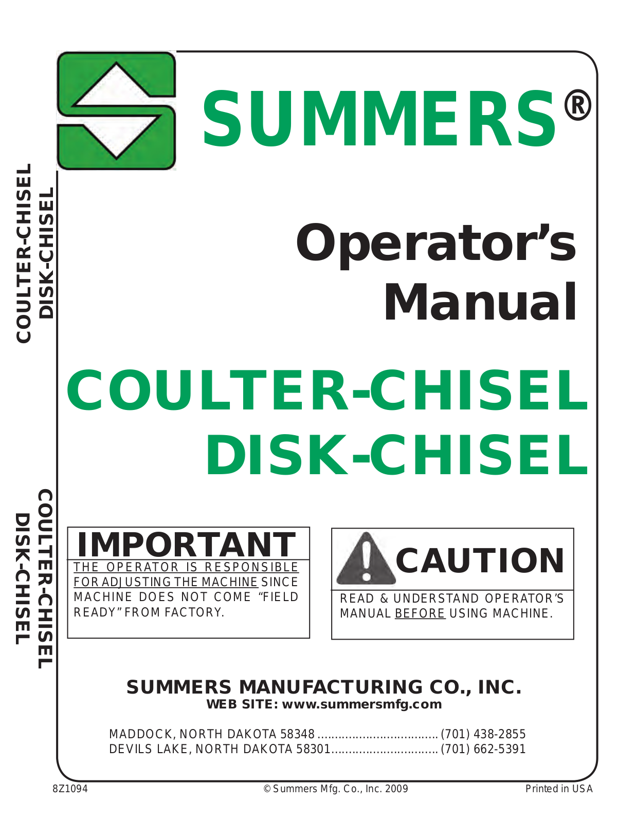 Summers Disk-Chisel User Manual