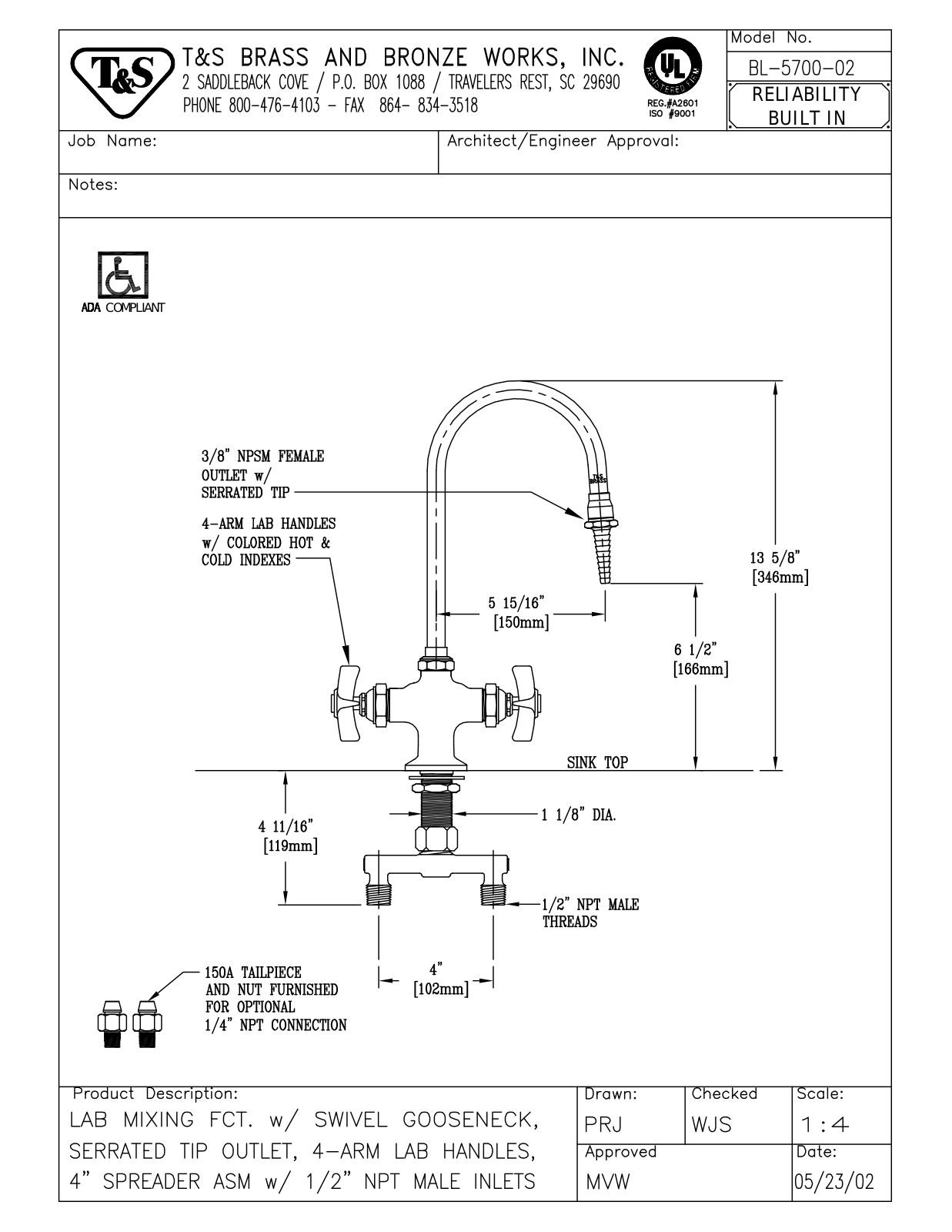 T & S Brass & Bronze Works BL-5700-02 General Manual