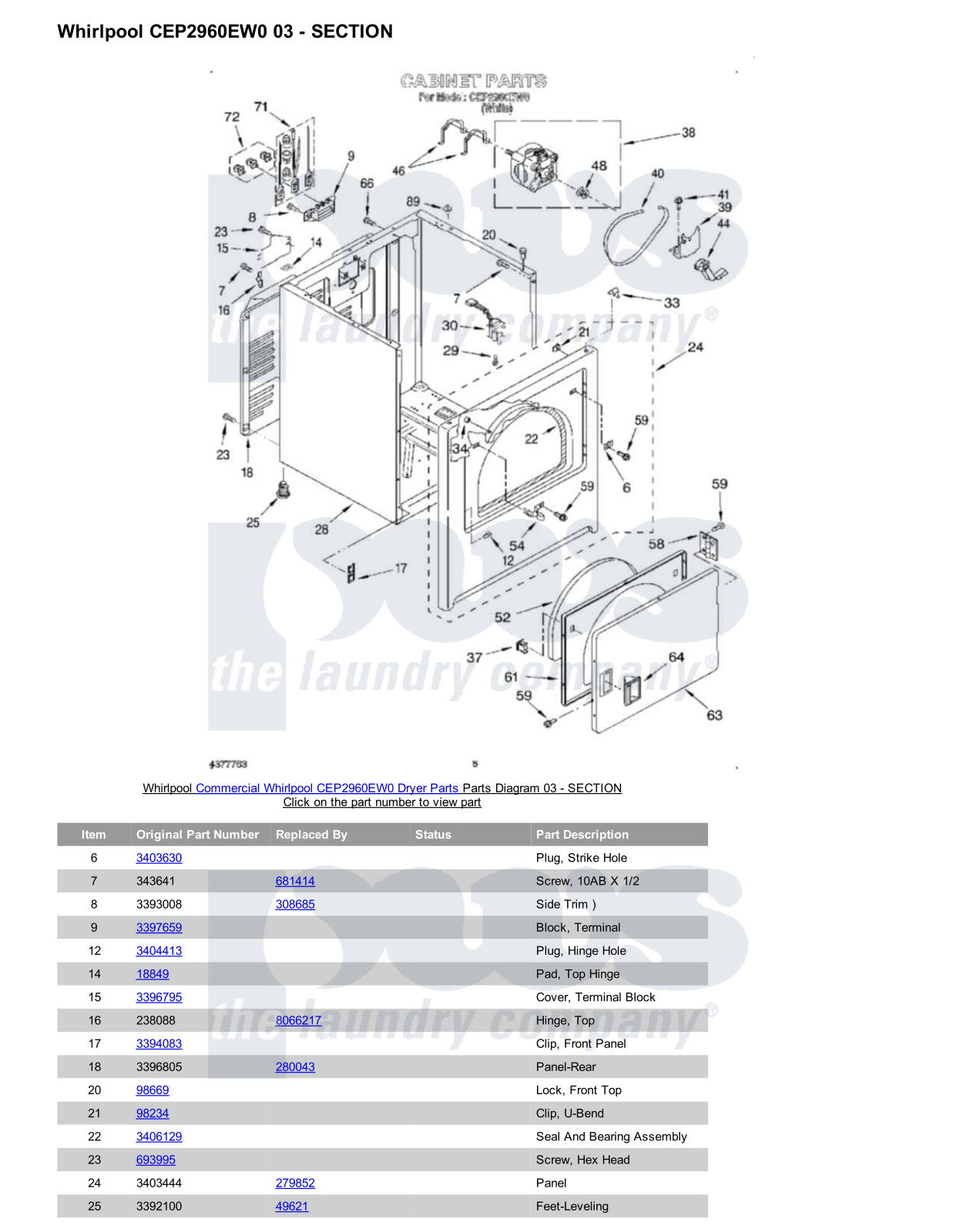 Whirlpool CEP2960EW0 Parts Diagram