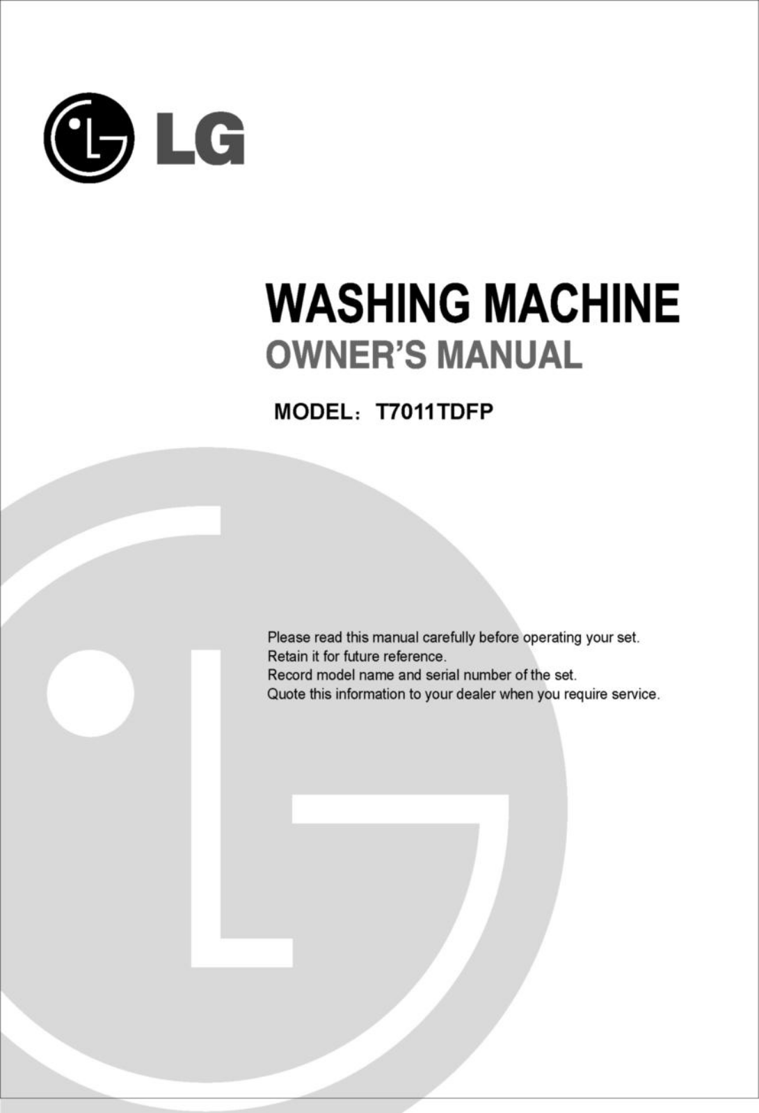 LG T8011TDFP Owner's Manual