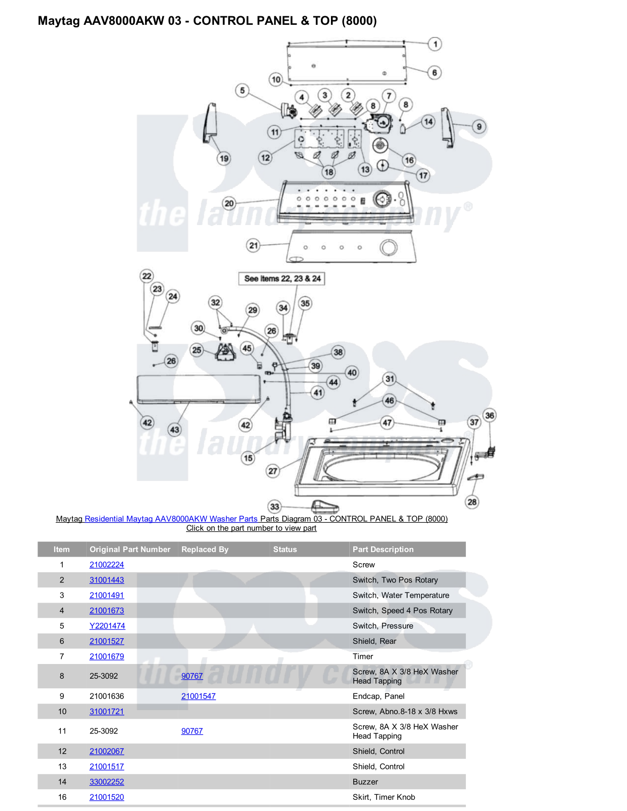 Maytag AAV8000AKW Parts Diagram