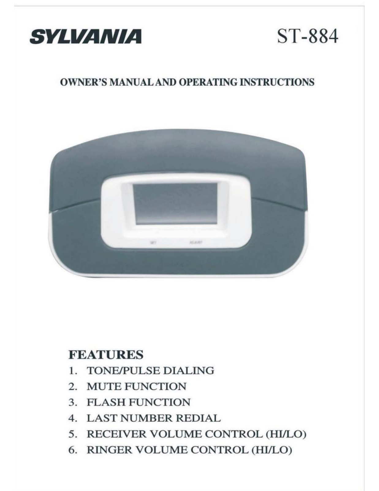 Sylvania ST-884 User Manual