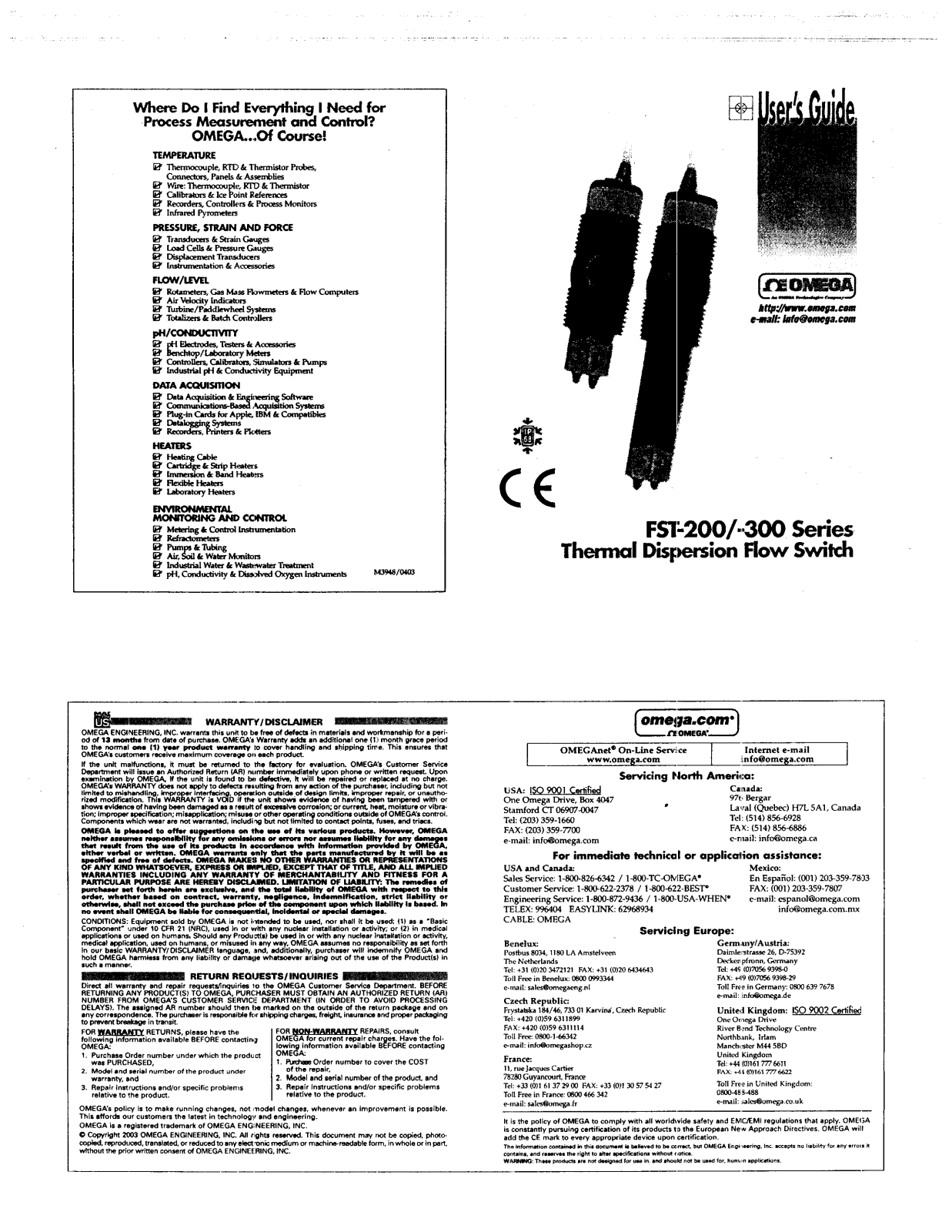 Omega Products FST-200 Installation  Manual