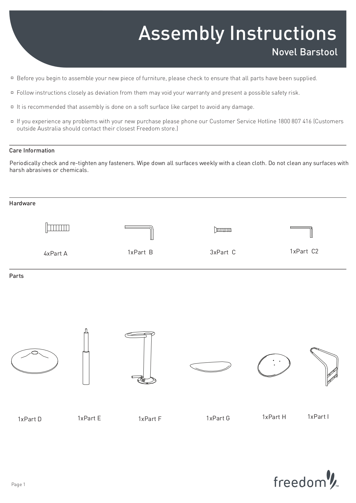 Freedom Novel Barstool Assembly Instruction