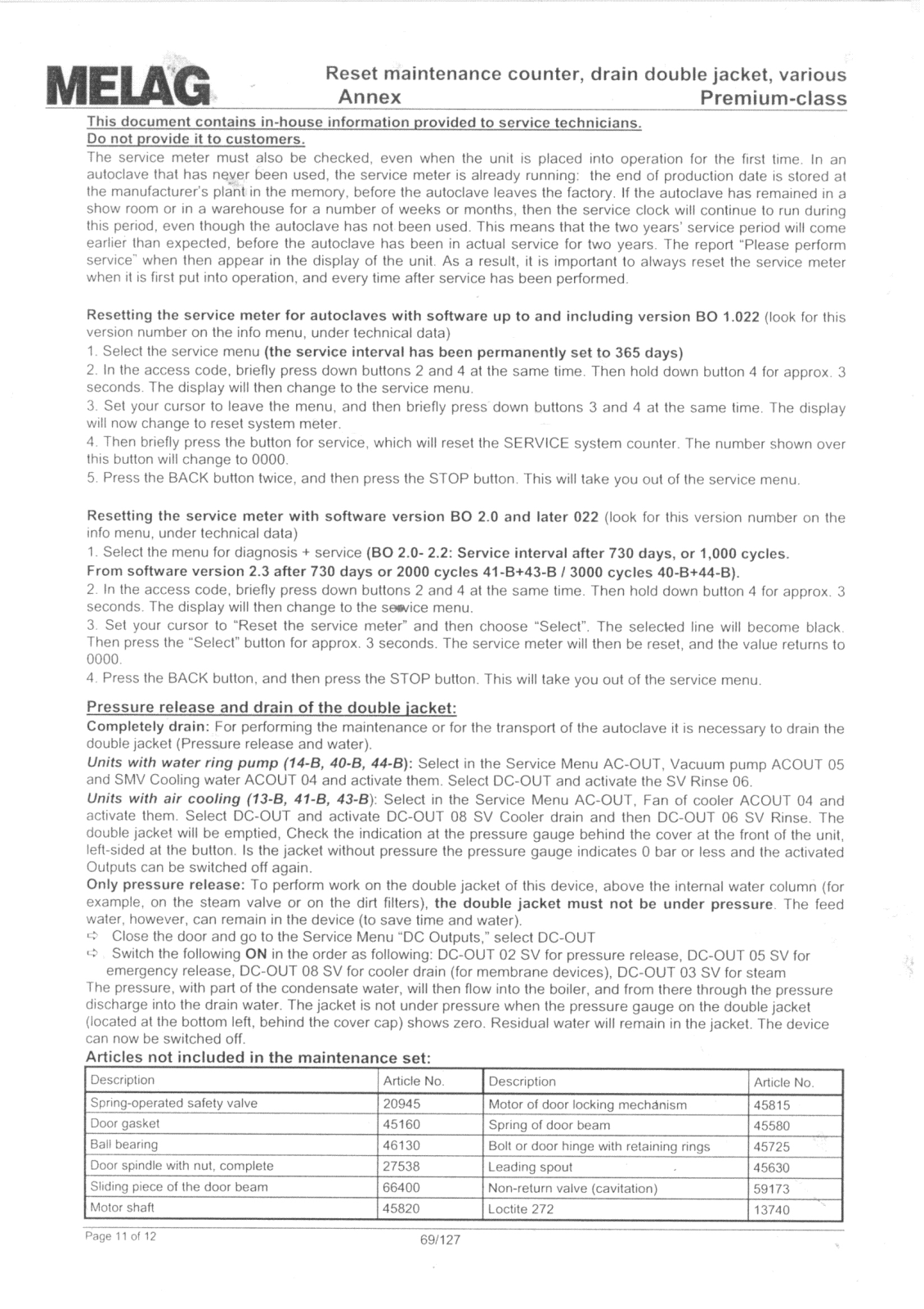 Melag Steriliser How To Reset Maintenance Counter