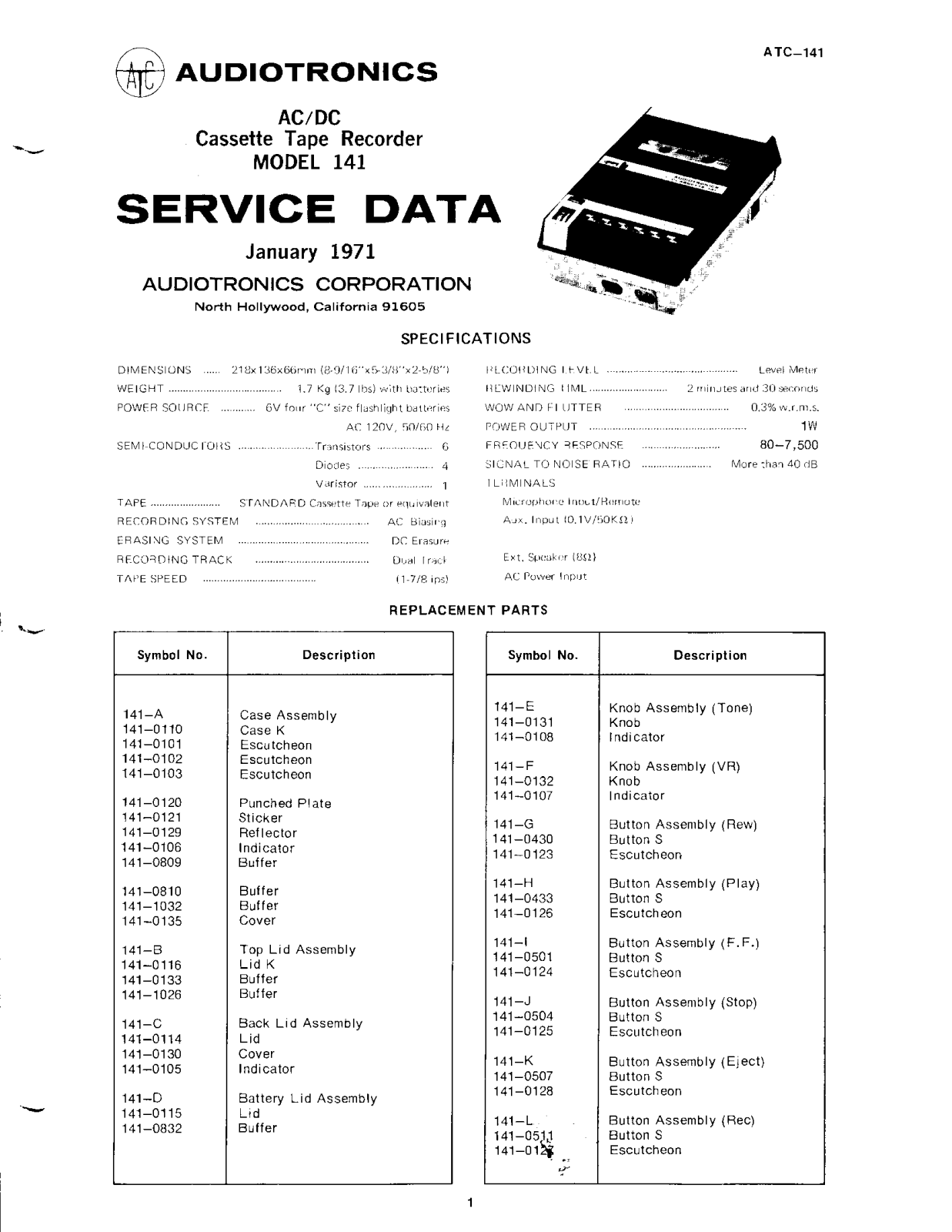Audiotronics 141 User Manual - ManualMachine.com