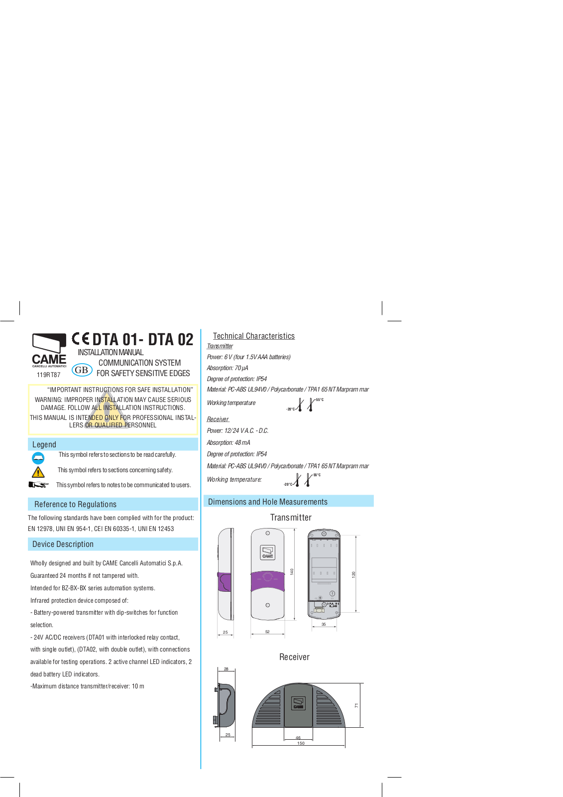 Came DTA 02 User Manual