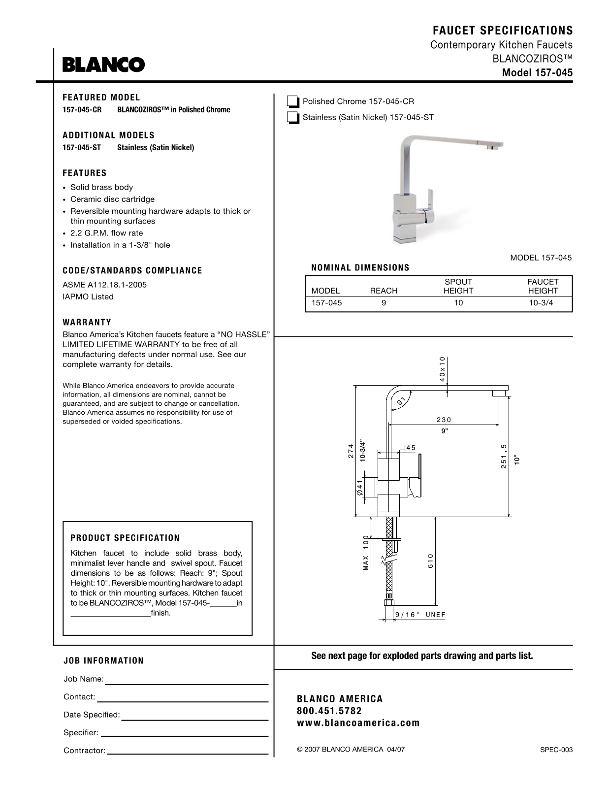 Blanco 157-045 User Manual