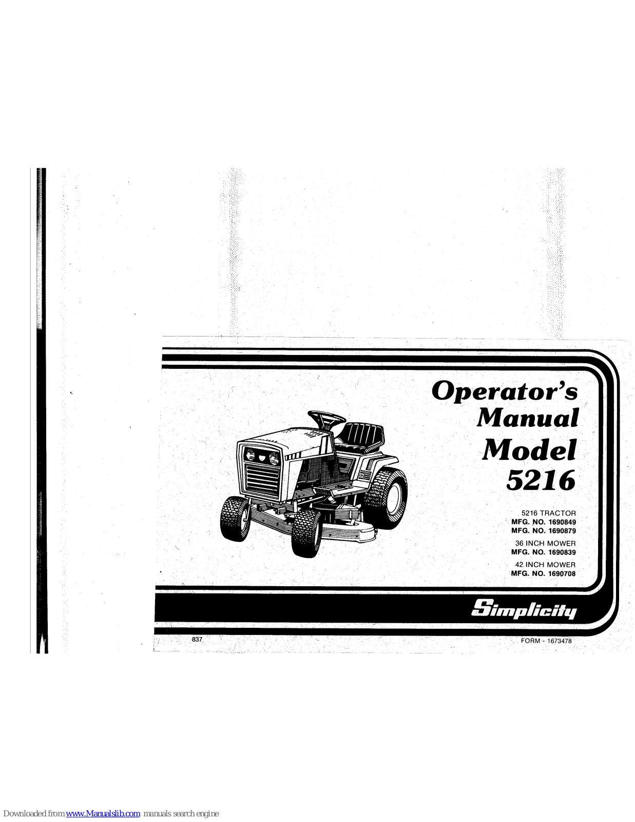 Simplicity 1690849, 1690879, 1690839, 1690708 Operator's Manual