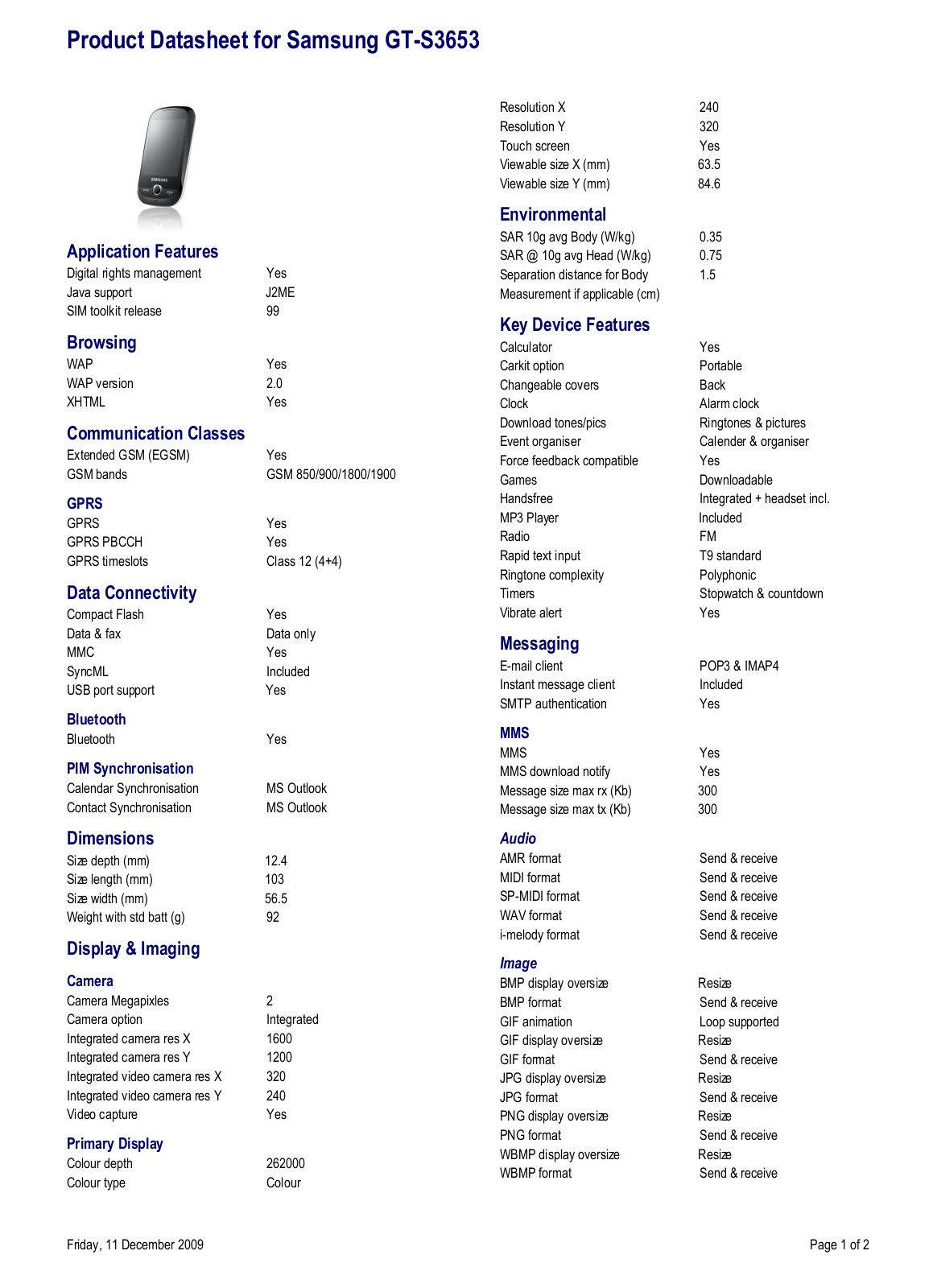 Samsung GT-S3653 User Manual