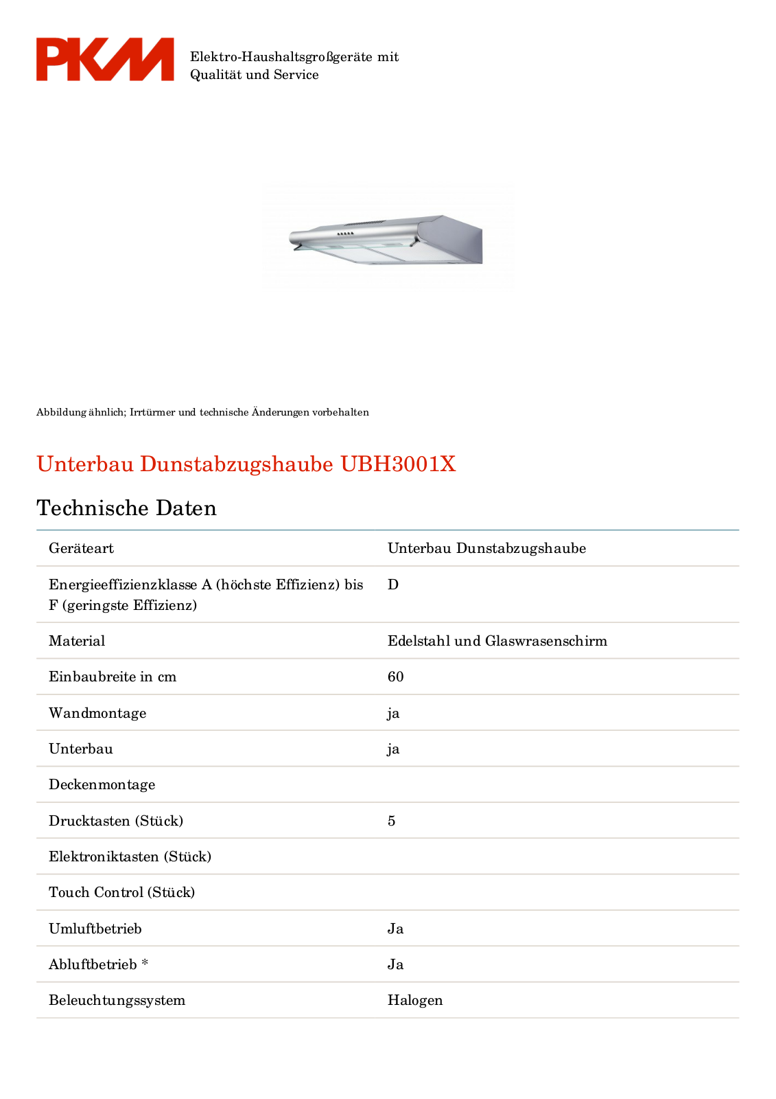 PKM UBH3001X User Manual