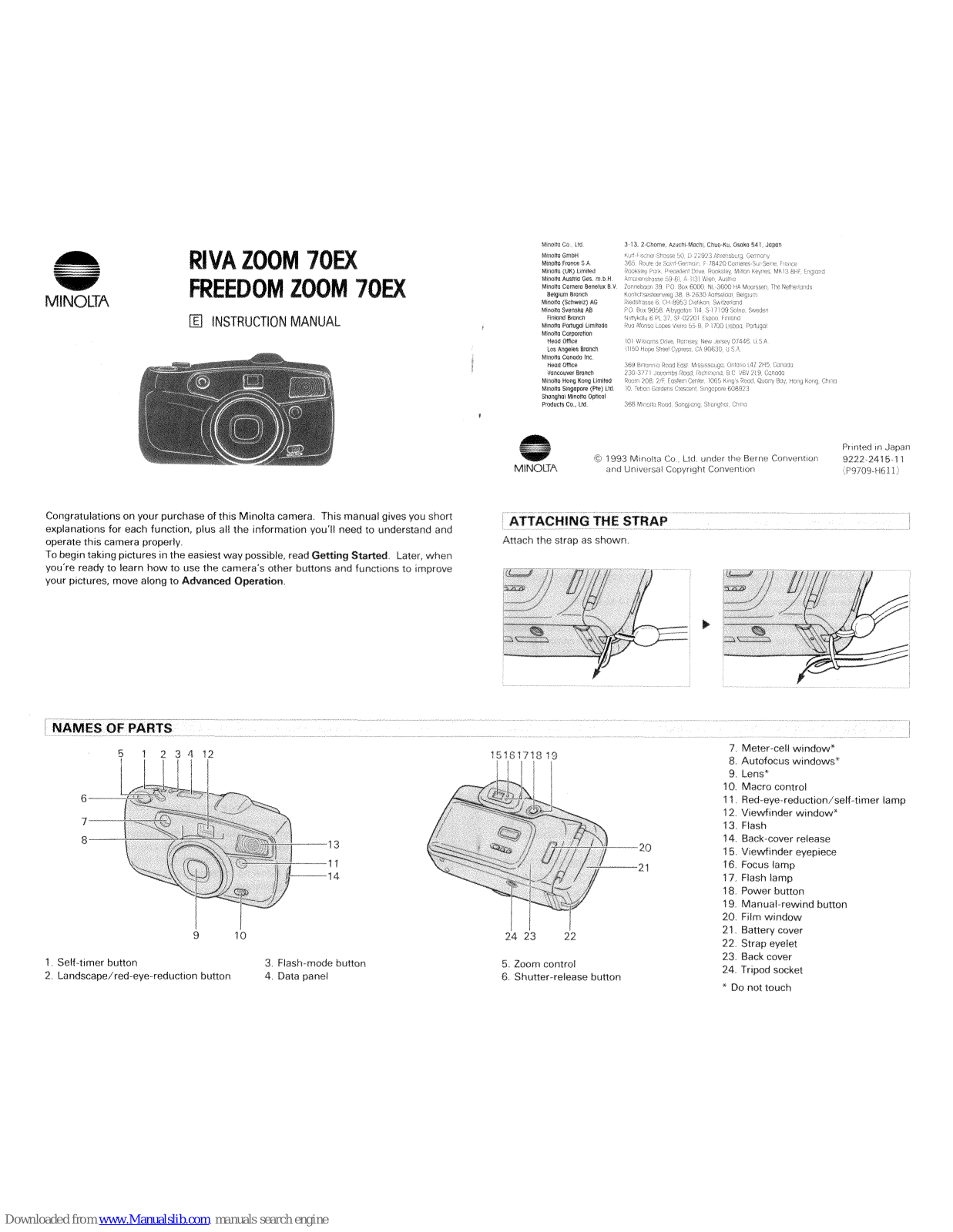 Minolta Riva Zoom 70EX, Freedom 70EX, Freedom Zoom 70EX Instruction Manual