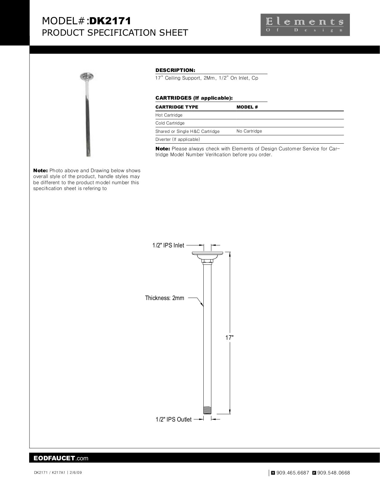Elements of Design EDE1298 Specification Sheet - ManualMachine.com