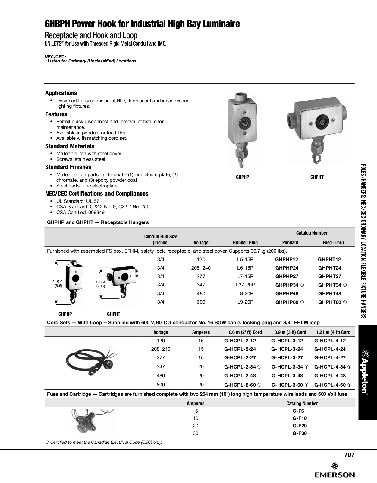 Appleton GHBPH Power Hook for Industrial High Bay Luminaire Catalog Page