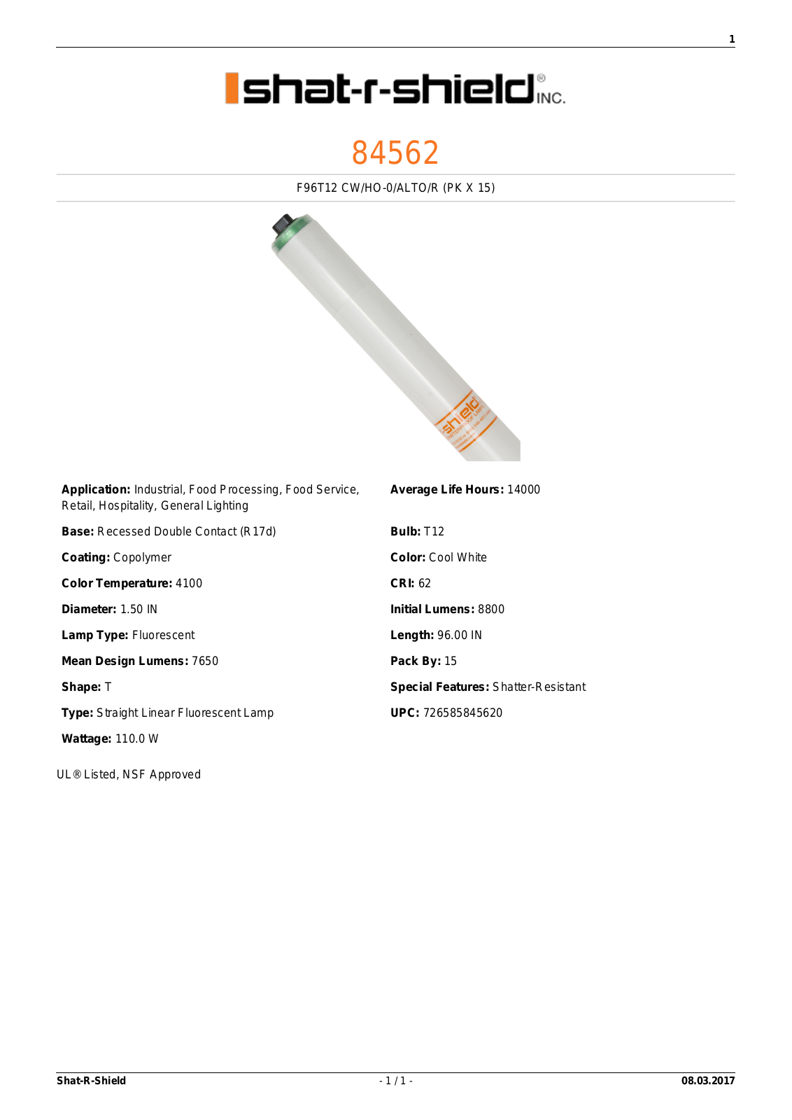 Shat-R-Shield 84562 Data sheet