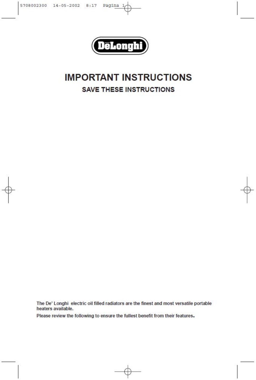 Delonghi 2507 Ex:1 Owner's Manual