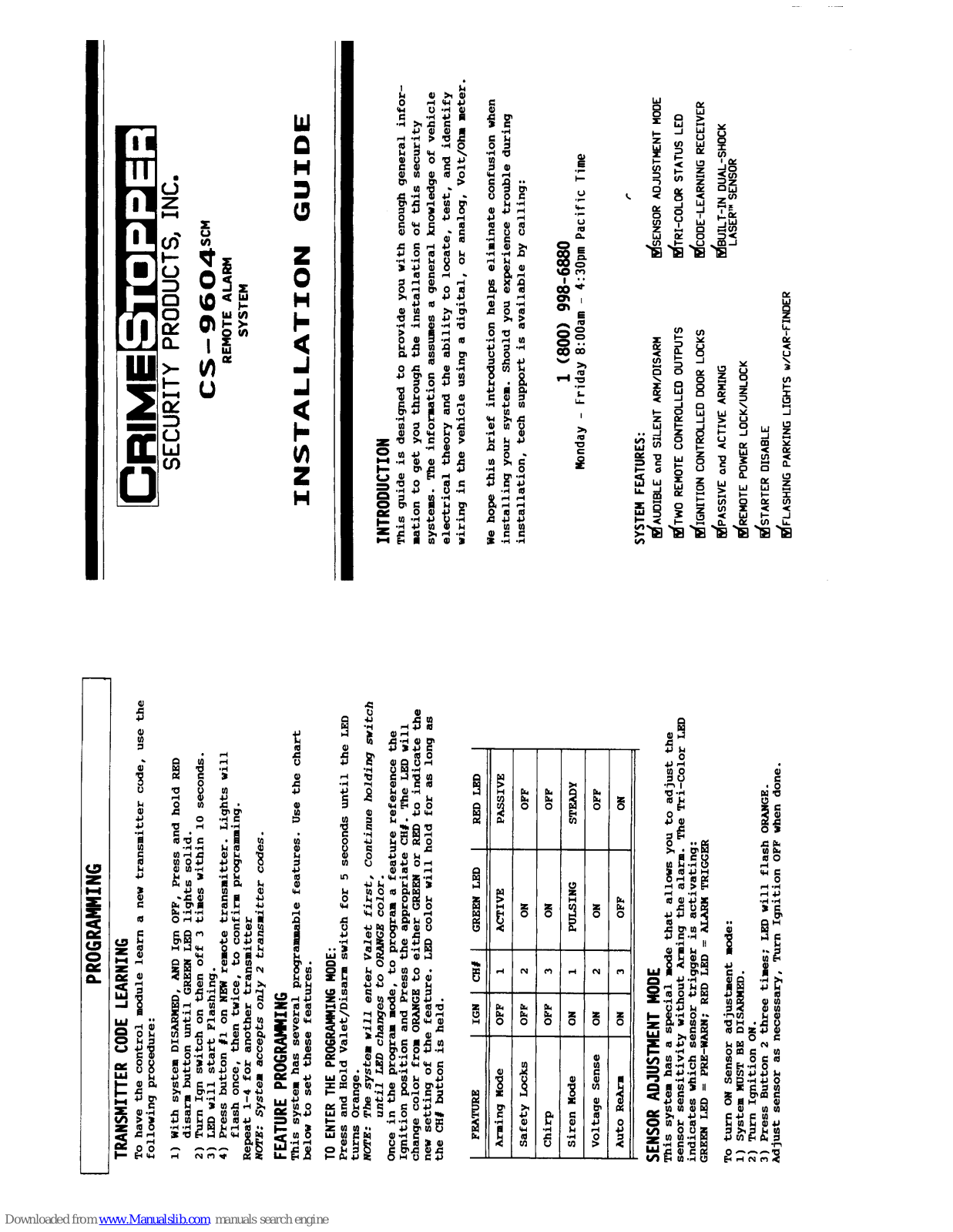 CrimeStopper CS-9604SCM Installation Manual