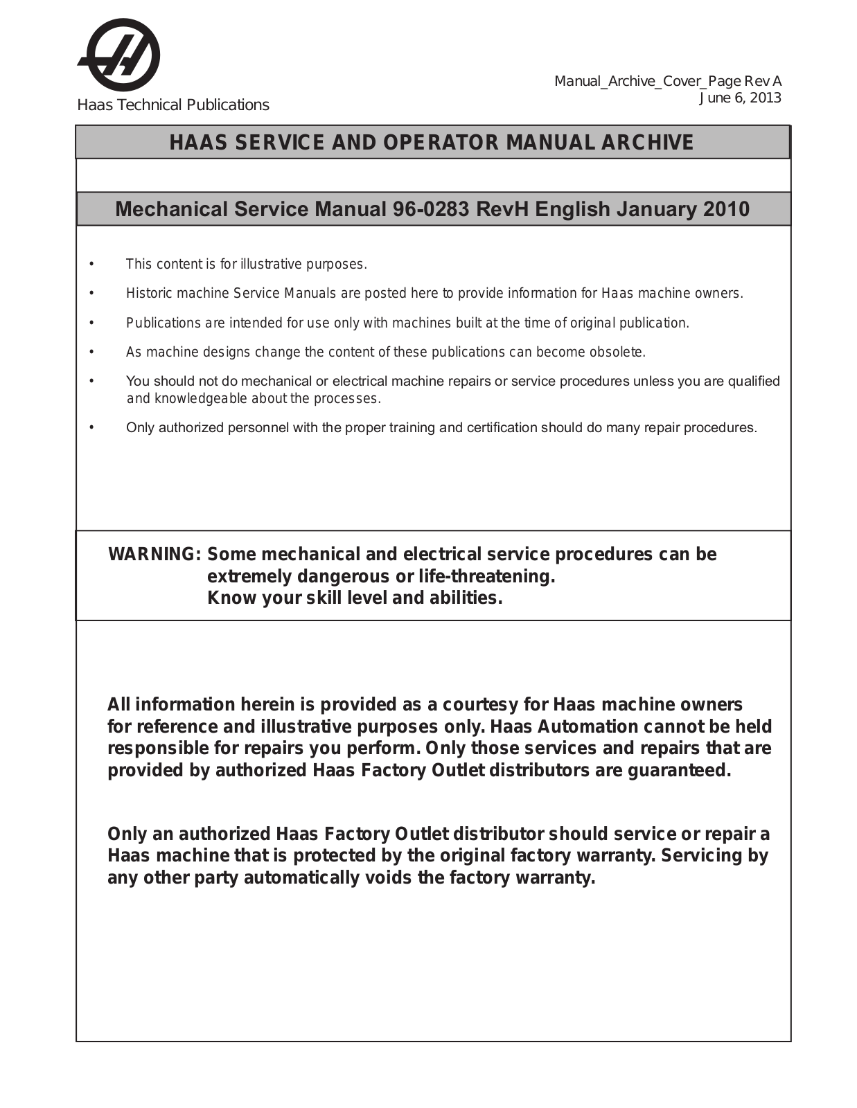 haas 96-0283 Service Manual