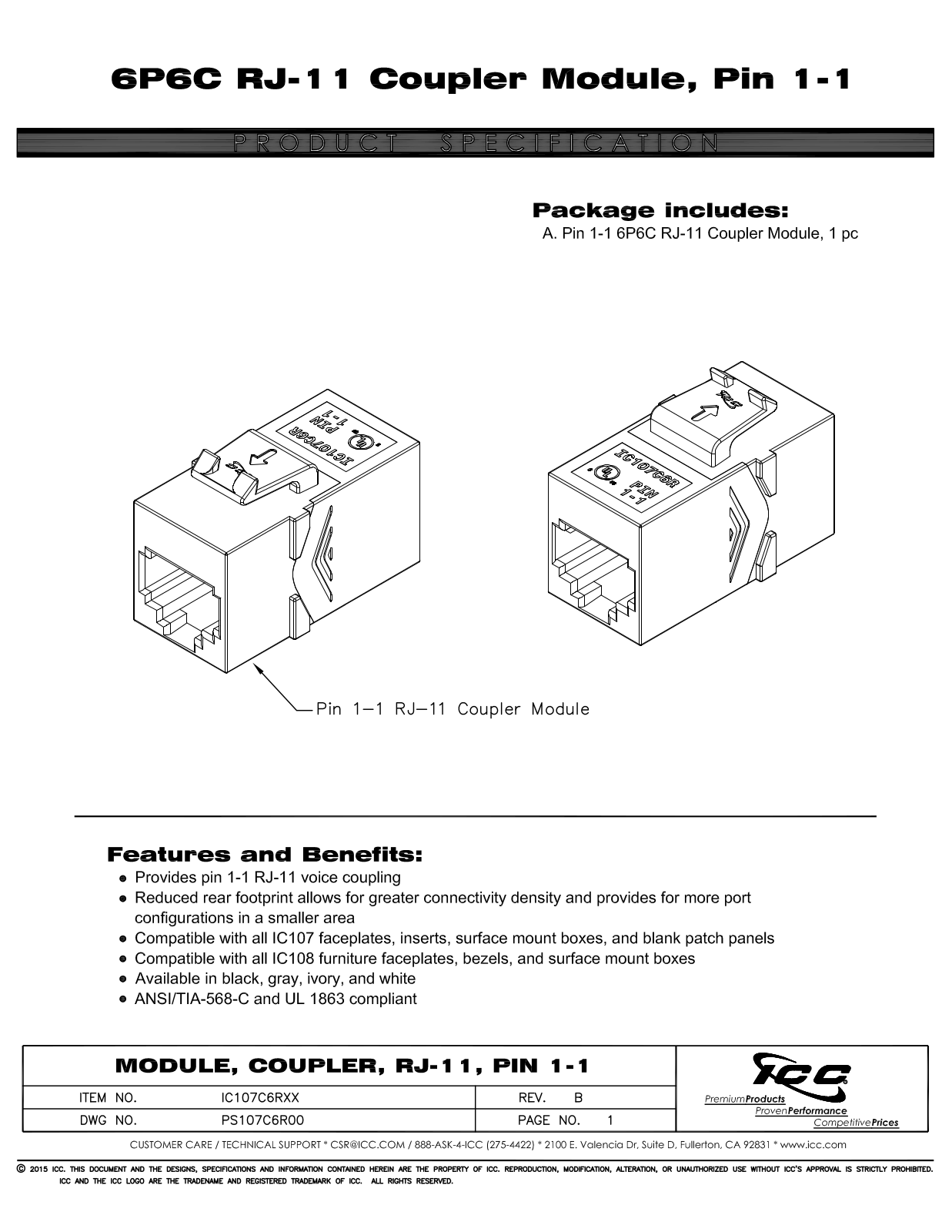 ICC IC107C6RBK, IC107C6RGY, IC107C6RIV, IC107C6RWH Specsheet