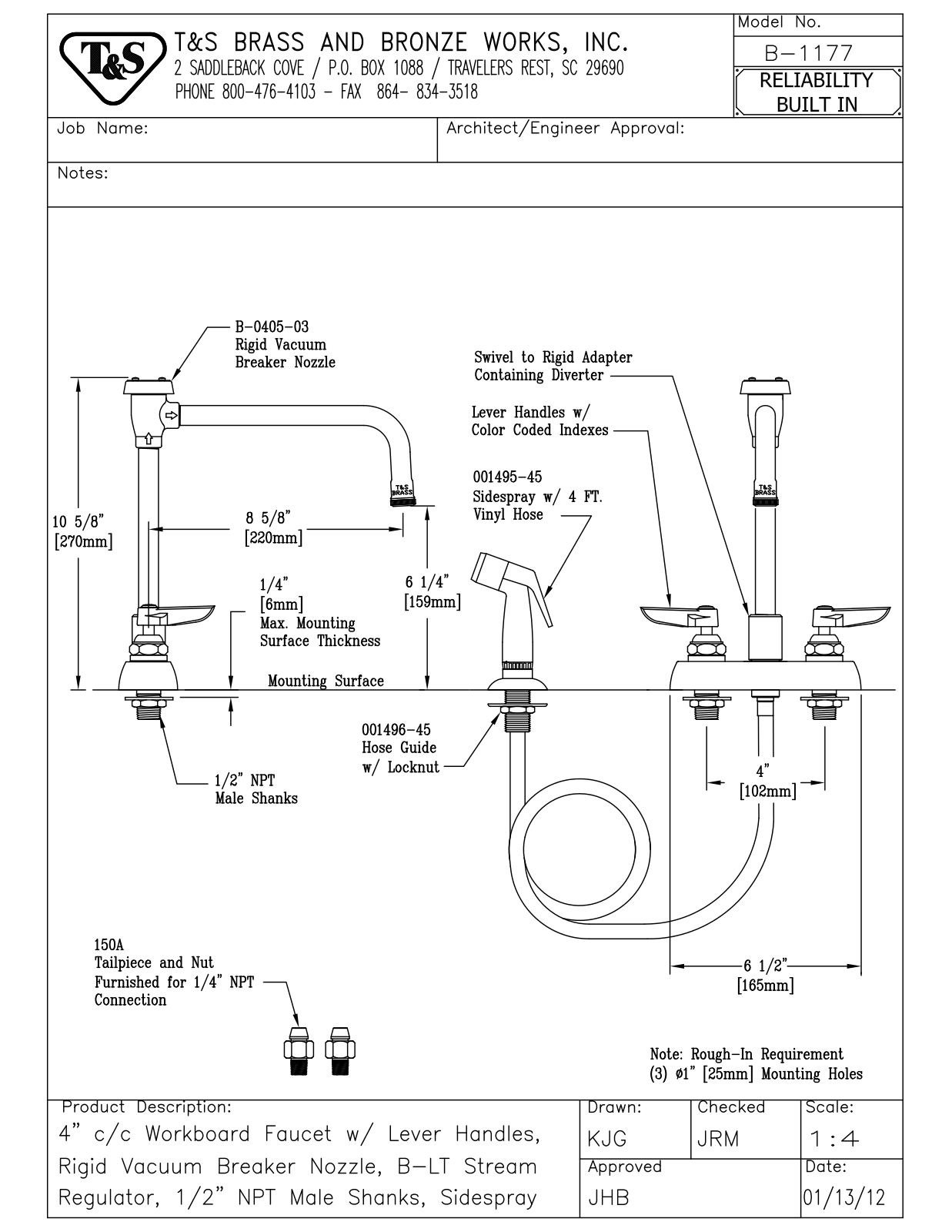 T&S Brass B-1177 User Manual