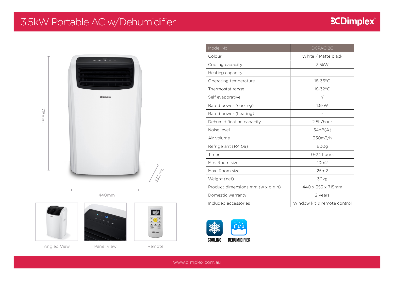 Dimplex DCPAC12C User Manual