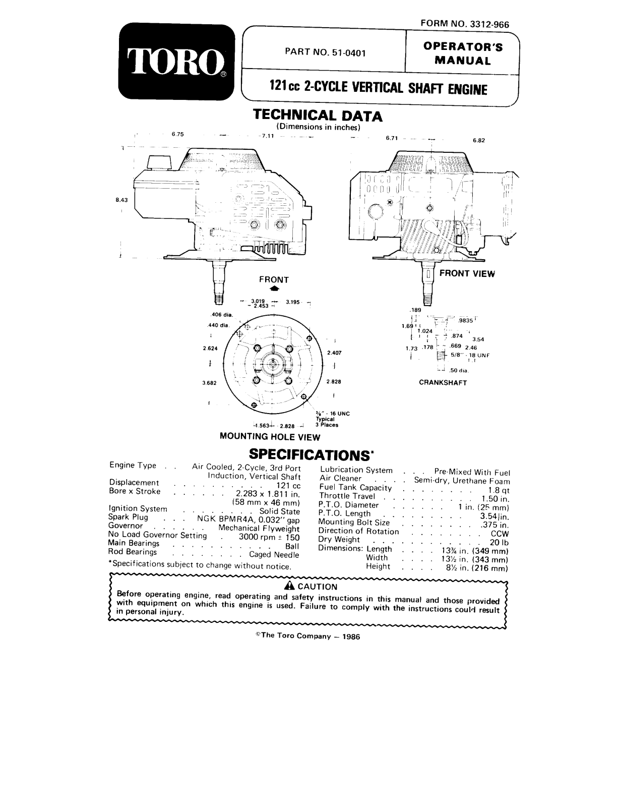 Toro 51-0401 Operator's Manual