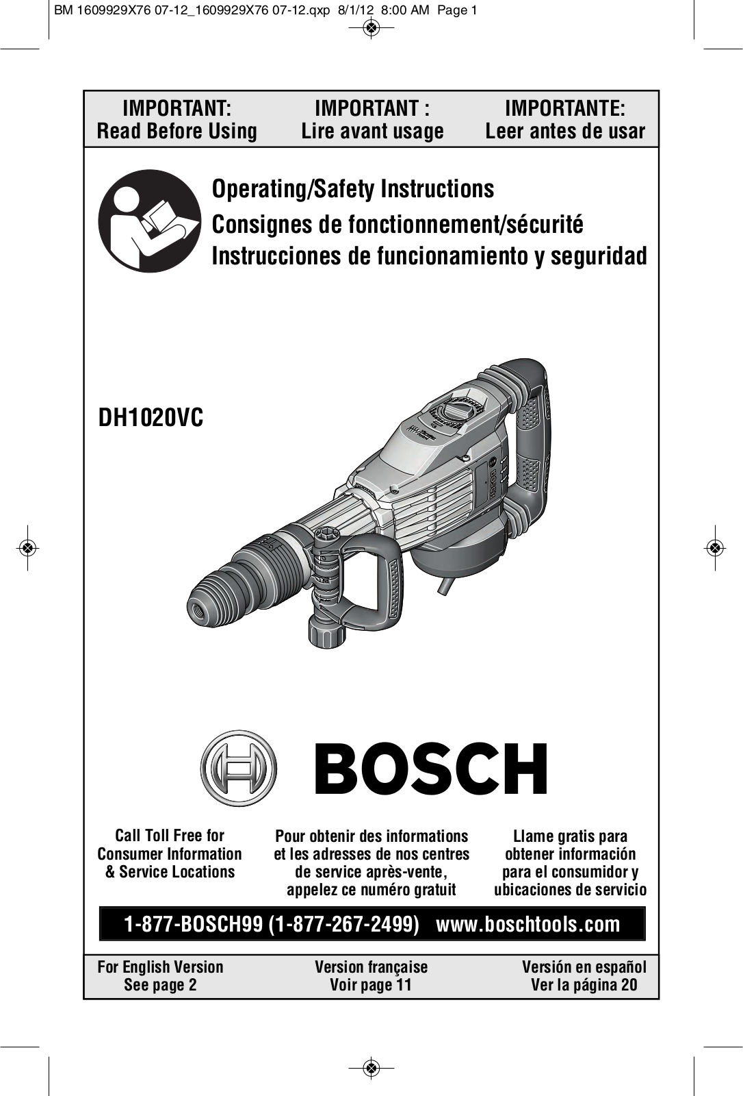 Bosch Power Tools DH1020VC User Manual