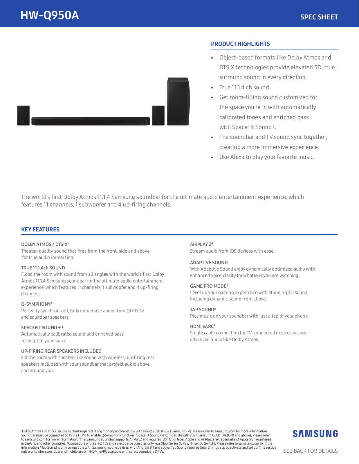 Samsung HW-Q950A Specification Sheet