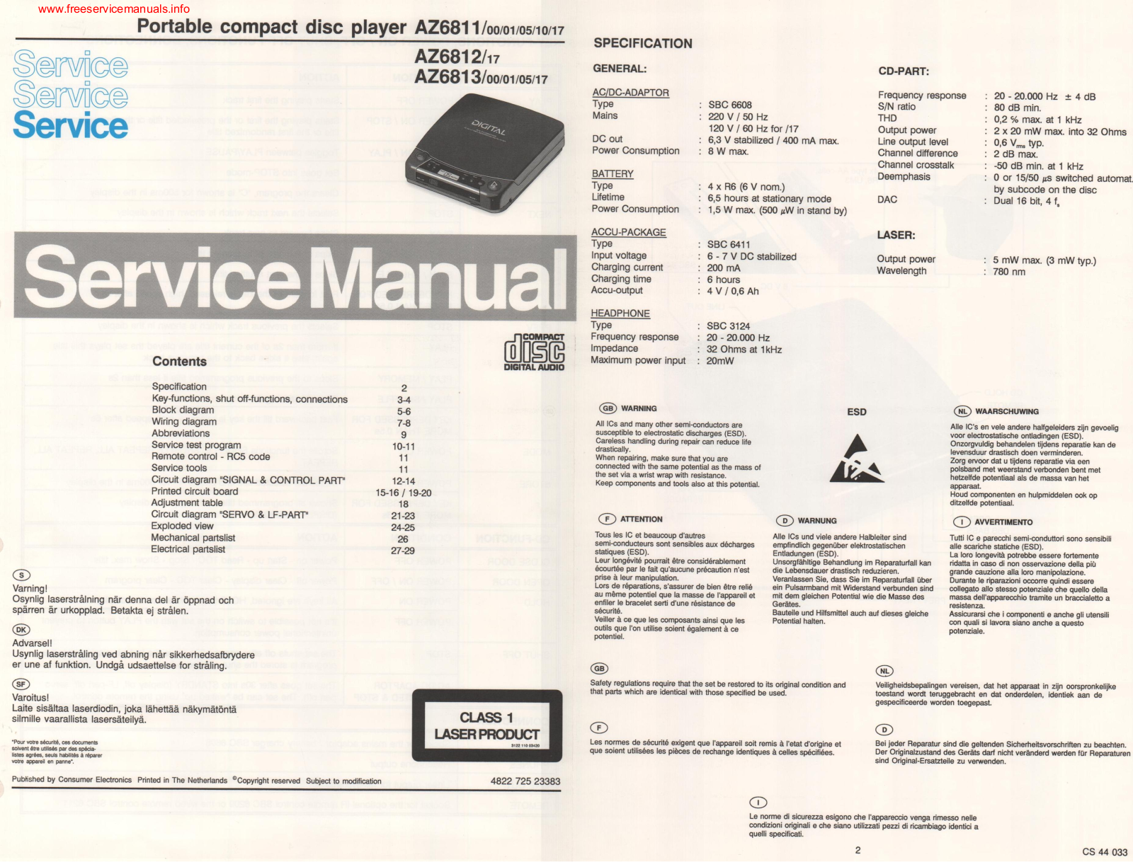 Philips AZ-6811, AZ-6812, AZ-6813 Service Manual