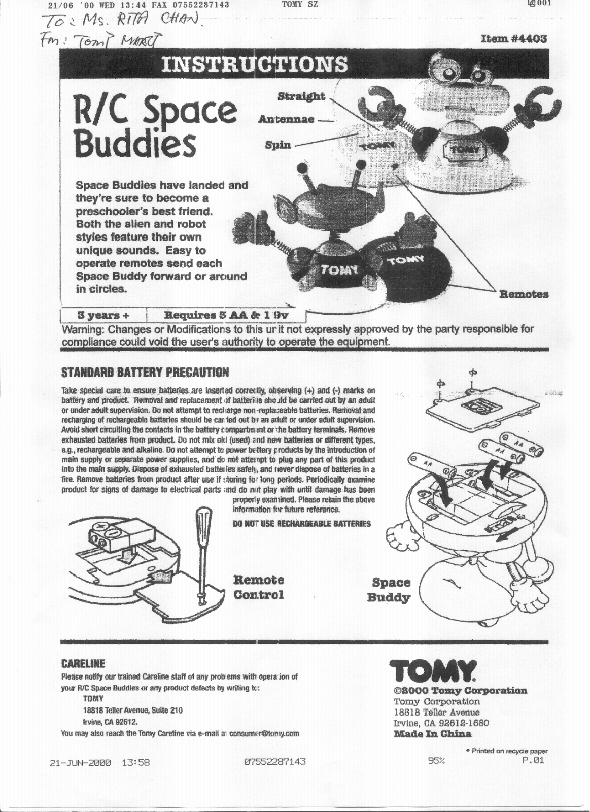 Tomy 4406RCBOPP User Manual