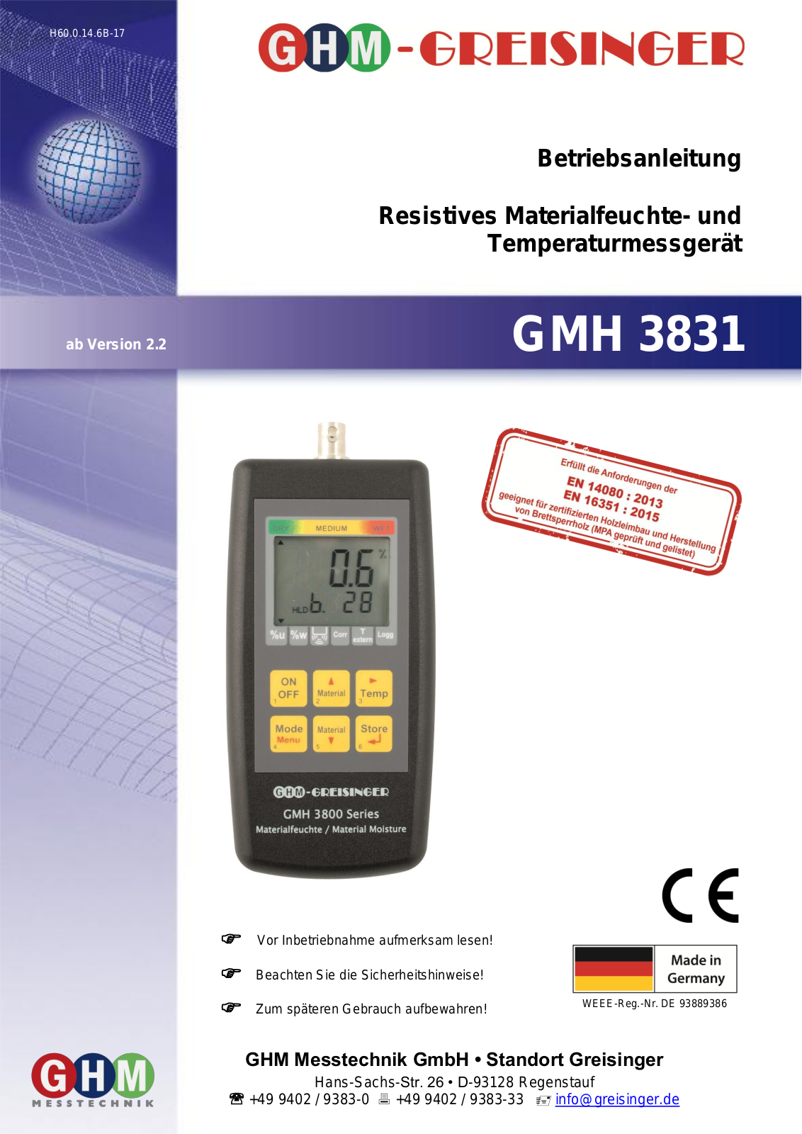 Greisinger GMH 3831 User guide