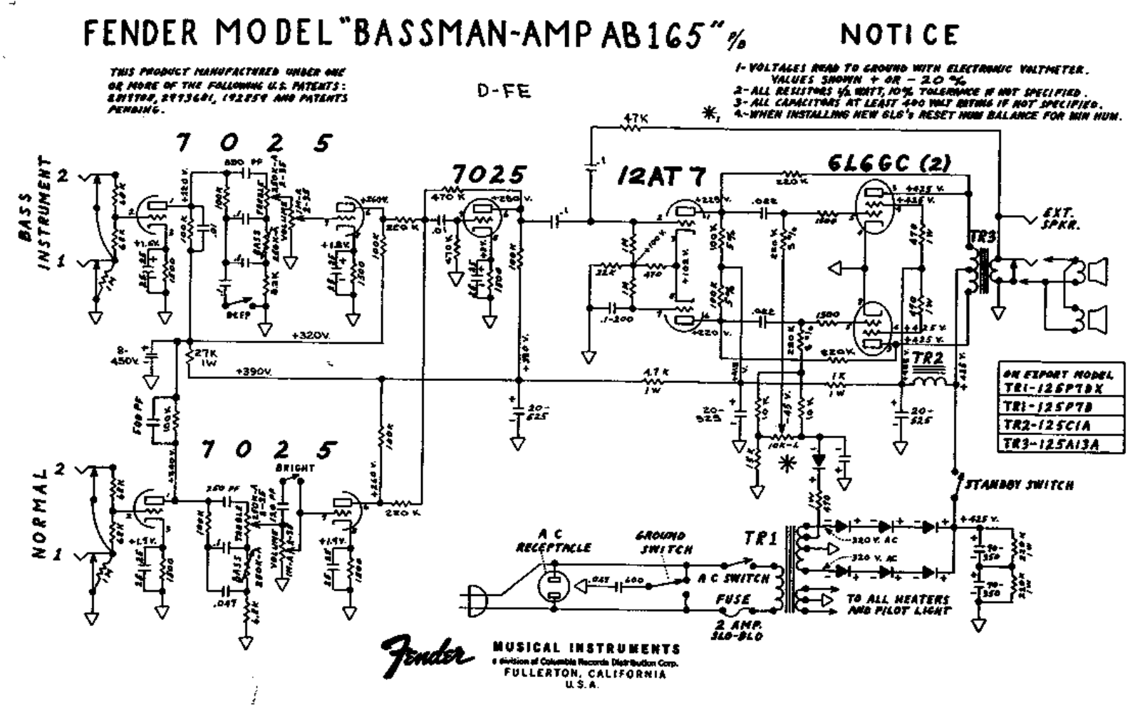 Fender AB165 Schematic