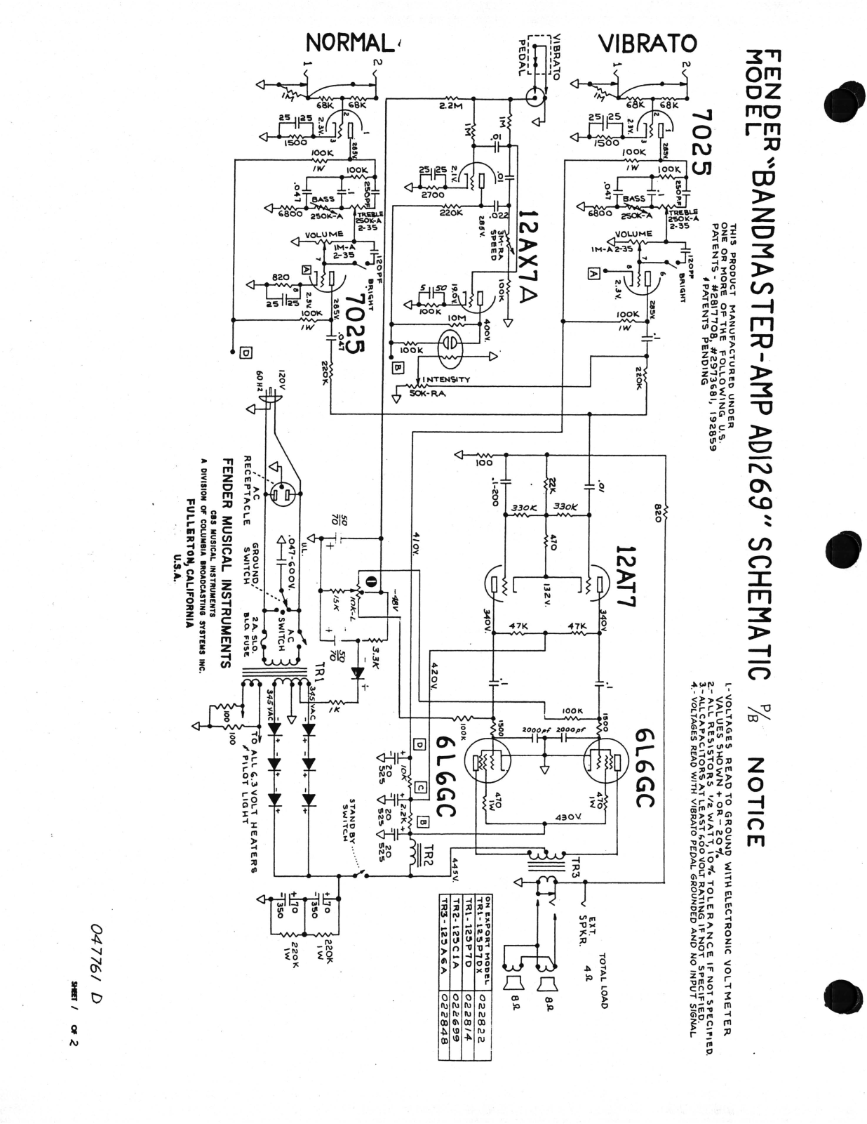 Fender AD1269-Amp, AD1269 Schematic