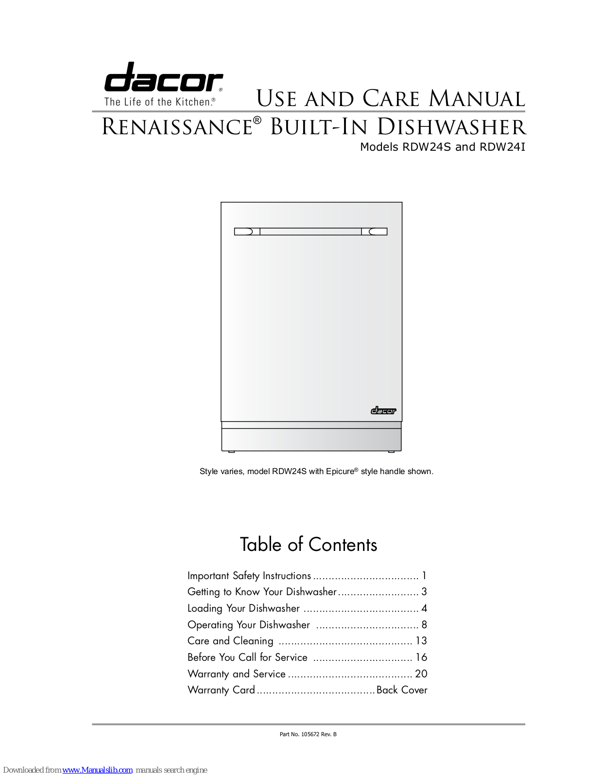 Dacor RDW24, RDW24S Use And Care Manual